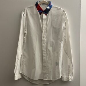 Dior White Shirt with Vibrant Blue and Red Collar size 39